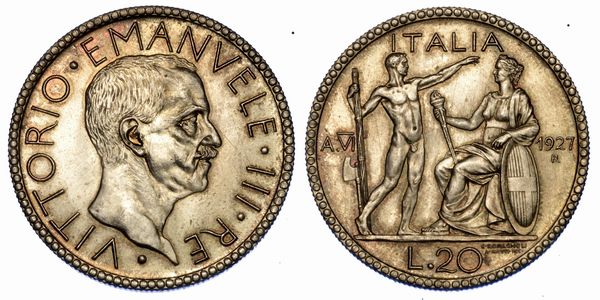 REGNO D'ITALIA. VITTORIO EMANUELE III DI SAVOIA, 1900-1946. 20 Lire 1927/A. VI. Littore.  - Asta Numismatica - Associazione Nazionale - Case d'Asta italiane