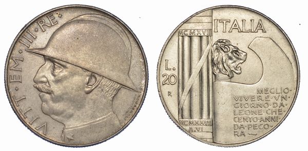 REGNO D'ITALIA. VITTORIO EMANUELE III DI SAVOIA, 1900-1946. 20 Lire 1928/A. VI. Elmetto.  - Asta Numismatica - Associazione Nazionale - Case d'Asta italiane