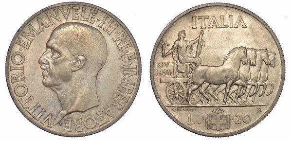 REGNO D'ITALIA. VITTORIO EMANUELE III DI SAVOIA, 1900-1946. 20 Lire 1936/XIV. Impero.  - Asta Numismatica - Associazione Nazionale - Case d'Asta italiane