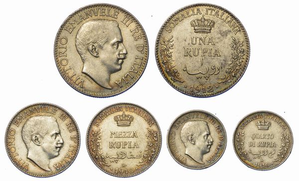 SOMALIA ITALIANA. VITTORIO EMANUELE III DI SAVOIA, 1909-1925. Lotto di tre monete.  - Asta Numismatica - Associazione Nazionale - Case d'Asta italiane