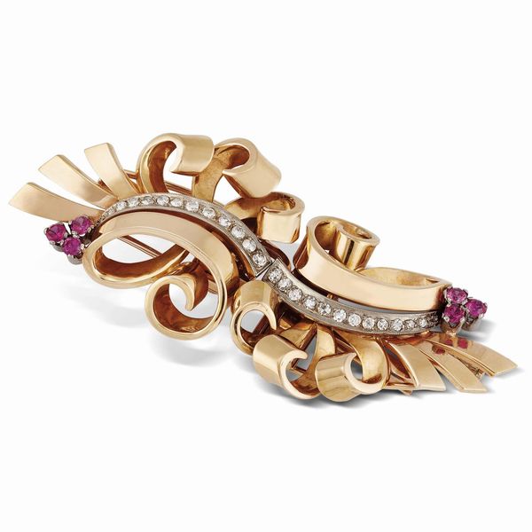 SPILLA A DOPPIA CLIP CON DIAMANTI  - Asta Gioielli - Associazione Nazionale - Case d'Asta italiane