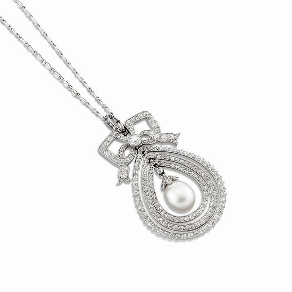 COLLANA CON PERLA NATURALE E DIAMANTI  - Asta Gioielli - Associazione Nazionale - Case d'Asta italiane