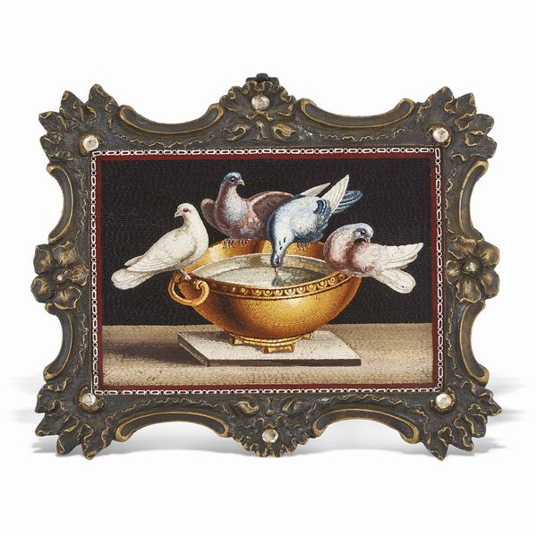 MICROMOSAICO "LE COLOMBE DI PLINIO" ENTRO CORNICE  - Asta Gioielli - Associazione Nazionale - Case d'Asta italiane