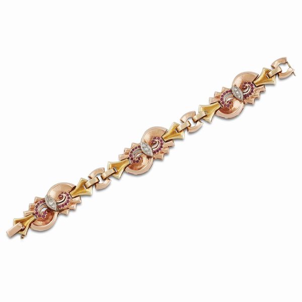 BRACCIALE A CATENA CON RUBINI E DIAMANTI  - Asta Gioielli - Associazione Nazionale - Case d'Asta italiane