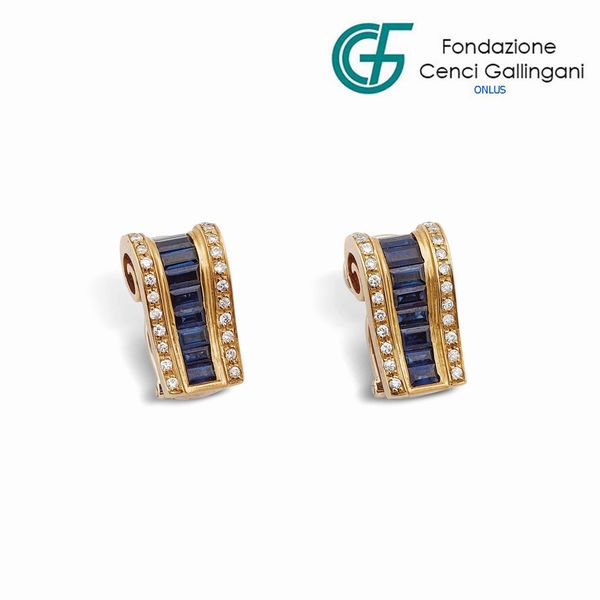 Nardi venezia : NARDI PAIO DI ORECCHINI CON ZAFFIRI E DIAMANTI  - Asta Gioielli - Associazione Nazionale - Case d'Asta italiane
