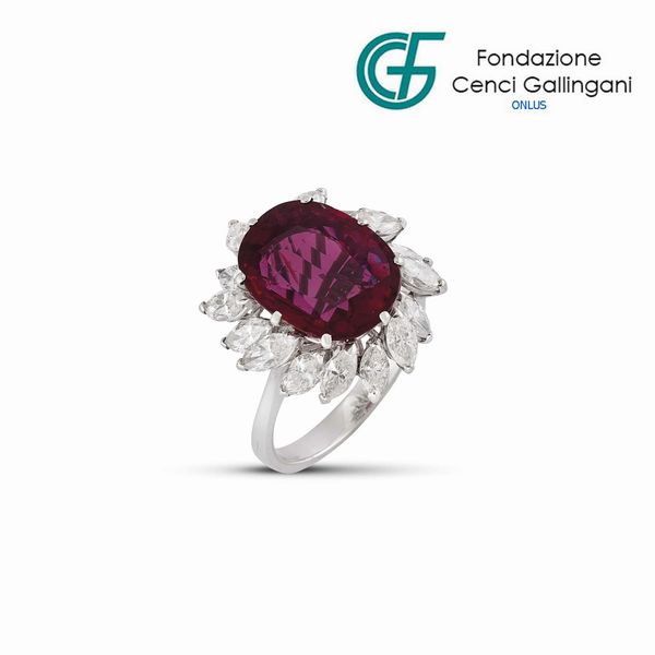 ANELLO CON RUBINO TAILANDESE E DIAMANTI  - Asta Gioielli - Associazione Nazionale - Case d'Asta italiane