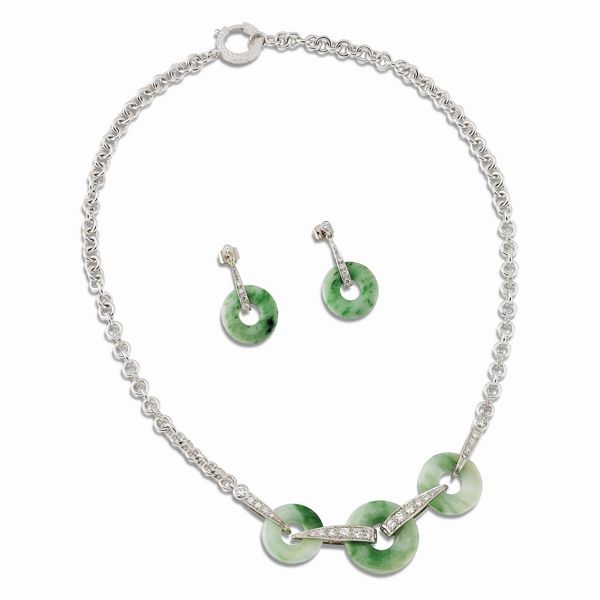 DEMI PARURE CON DISCHI IN GIADA E DIAMANTI  - Asta Gioielli - Associazione Nazionale - Case d'Asta italiane