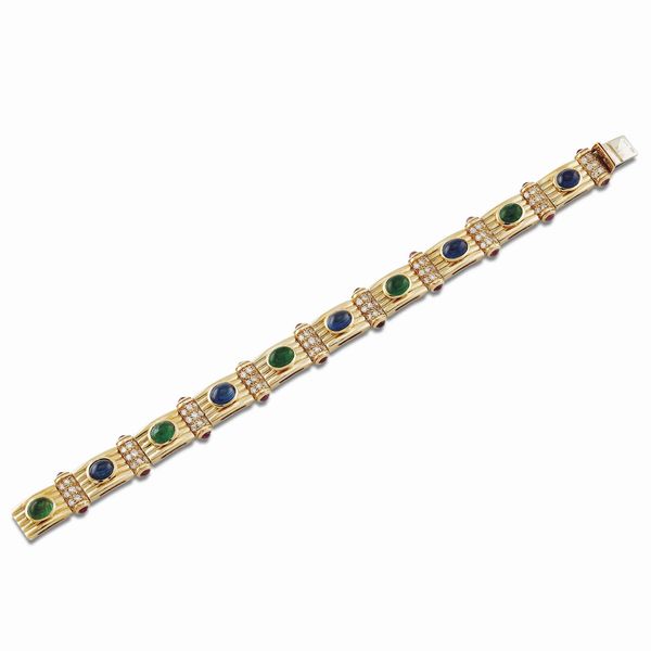 BRACCIALE A FASCIA CON PIETRE DI COLORE E DIAMANTI  - Asta Gioielli - Associazione Nazionale - Case d'Asta italiane