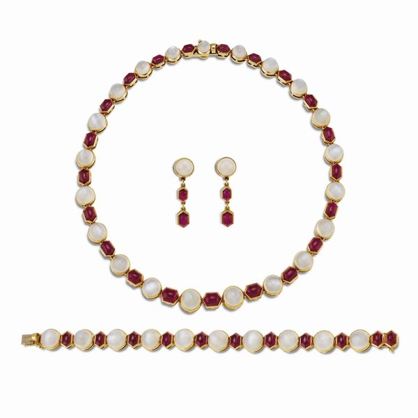 PARURE CON PIETRE DI LUNA E TORMALINE  - Asta Gioielli - Associazione Nazionale - Case d'Asta italiane
