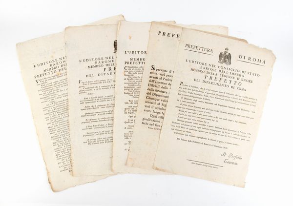Sei bandi napoleonici di Roma sulla compravendita, cessione  e requisizione dei cavalli  - Asta Militaria, Ordini cavallereschi, Napoleonica - Associazione Nazionale - Case d'Asta italiane