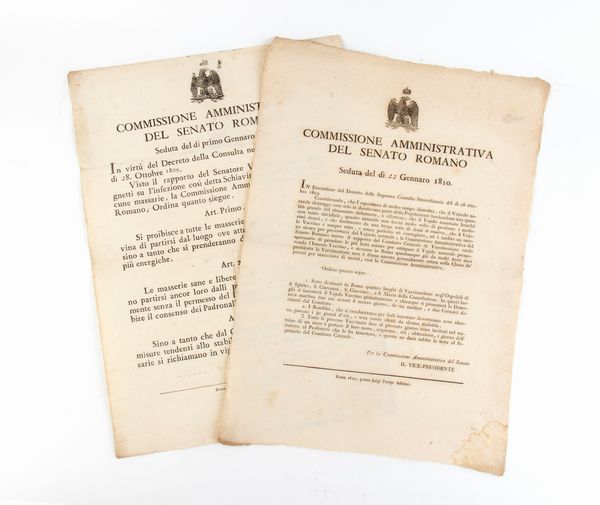 Due bandi Napoleonici di Roma sulle vaccinazioni  - Asta Militaria, Ordini cavallereschi, Napoleonica - Associazione Nazionale - Case d'Asta italiane