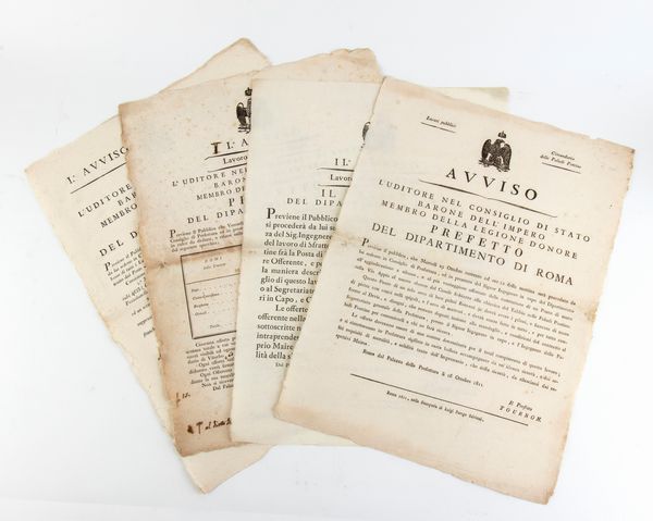 Quattro bandi Napoleonici di Roma sui lavori delle strade e delle paludi pontine  - Asta Militaria, Ordini cavallereschi, Napoleonica - Associazione Nazionale - Case d'Asta italiane