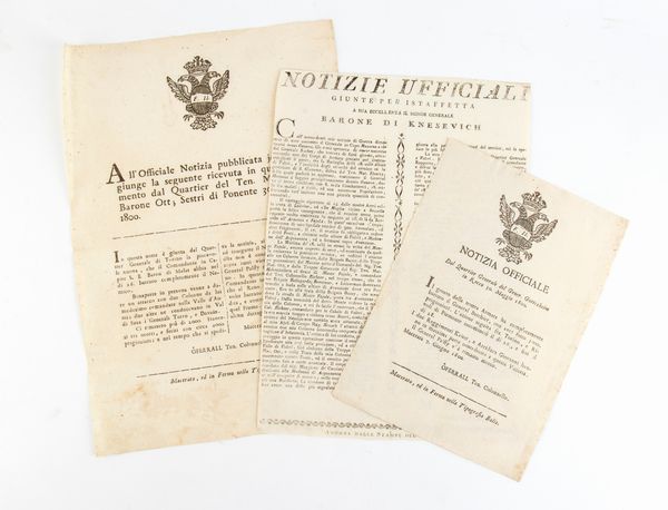 Tre notizie ufficiali austriache quartier generale  - Asta Militaria, Ordini cavallereschi, Napoleonica - Associazione Nazionale - Case d'Asta italiane