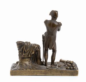 Piccola scultura in bronzo di Napoleone sul campo di battaglia  - Asta Militaria, Ordini cavallereschi, Napoleonica - Associazione Nazionale - Case d'Asta italiane
