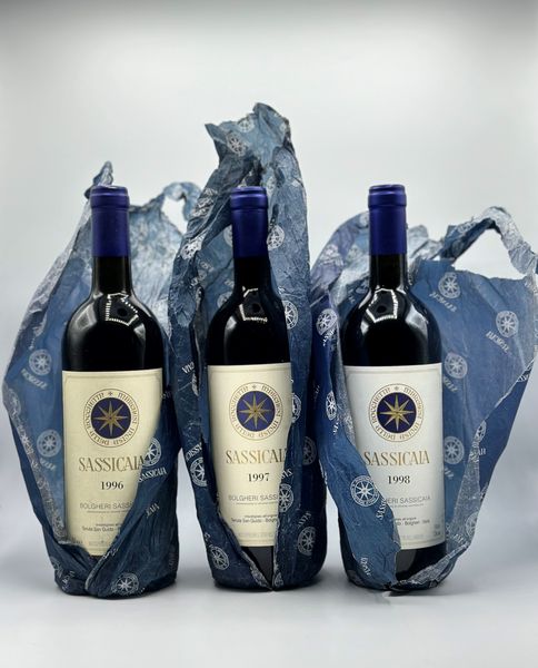 Tenuta San Guido, Sassicaia, 1996-1997-1998  - Asta Vini Rossi: grandi etichette d'Italia e Francia. Con una selezione di vini bianchi e champagne - Associazione Nazionale - Case d'Asta italiane
