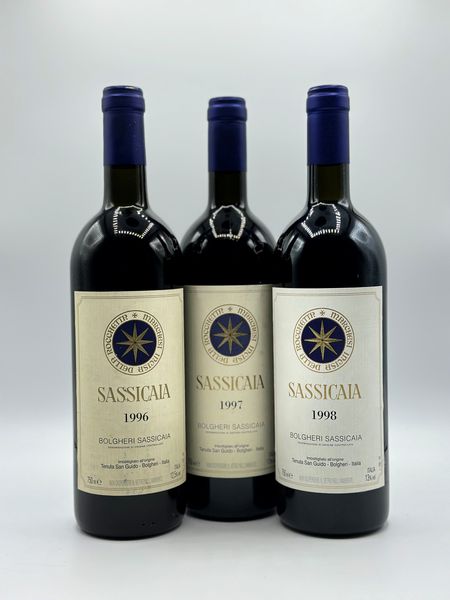 Tenuta San Guido, Sassicaia, 1996-1997-1998  - Asta Vini Rossi: grandi etichette d'Italia e Francia. Con una selezione di vini bianchi e champagne - Associazione Nazionale - Case d'Asta italiane