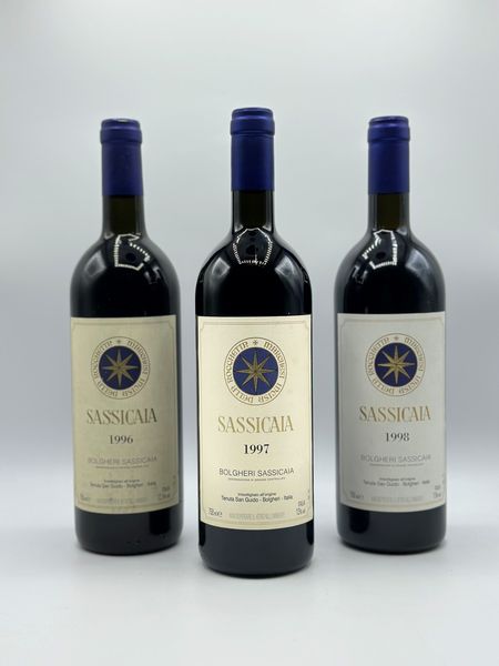 Tenuta San Guido, Sassicaia, 1996-1997-1998  - Asta Vini Rossi: grandi etichette d'Italia e Francia. Con una selezione di vini bianchi e champagne - Associazione Nazionale - Case d'Asta italiane