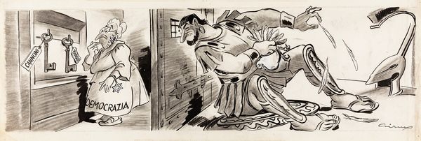 Girus (Giuseppe Russo) : Le incertezze della democrazia  - Asta Fumetti: Tavole e Illustrazioni Originali - Associazione Nazionale - Case d'Asta italiane