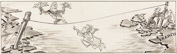 Girus (Giuseppe Russo) : Roosevelt in bilico sulla dottrina di Monroe  - Asta Fumetti: Tavole e Illustrazioni Originali - Associazione Nazionale - Case d'Asta italiane