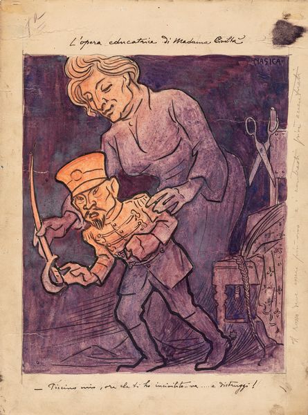 Nasica (Augusto Majani) : L'opera educatrice di Madama Civilt  - Asta Fumetti: Tavole e Illustrazioni Originali - Associazione Nazionale - Case d'Asta italiane