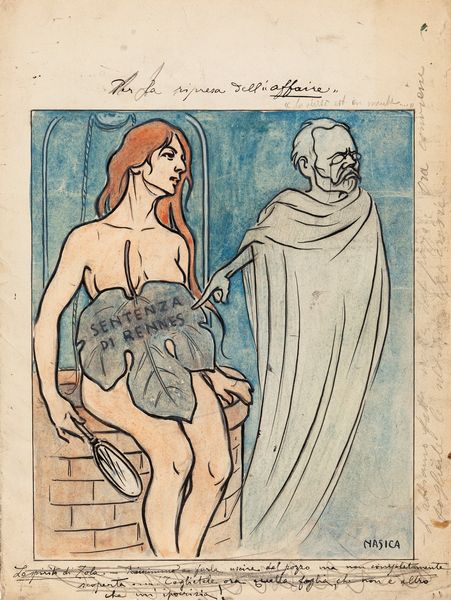 Nasica (Augusto Majani) : L'affaire Dreyfus e lo spirito di Zola  - Asta Fumetti: Tavole e Illustrazioni Originali - Associazione Nazionale - Case d'Asta italiane