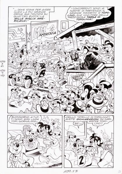Sergio Asteriti : Topolino e la corsa del secolo  - Asta Fumetti: Tavole e Illustrazioni Originali - Associazione Nazionale - Case d'Asta italiane