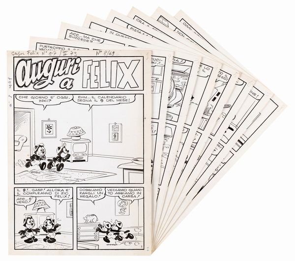 Sandro Dossi : Felix - Auguri a Felix  - Asta Fumetti: Tavole e Illustrazioni Originali - Associazione Nazionale - Case d'Asta italiane