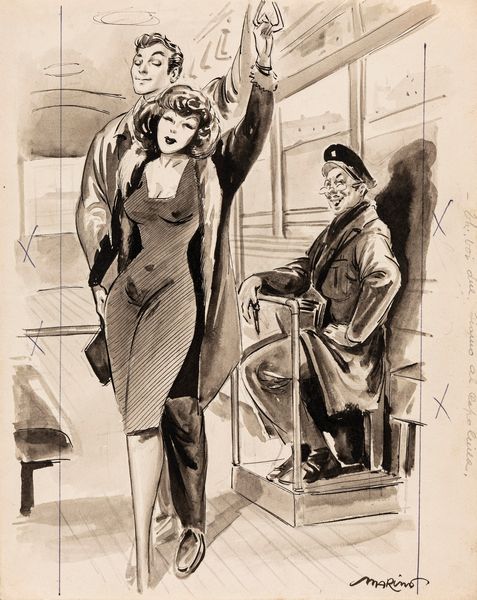Marino (Marino Guarguaglini) : Ehi voi due, siamo al capolinea!  - Asta Fumetti: Tavole e Illustrazioni Originali - Associazione Nazionale - Case d'Asta italiane