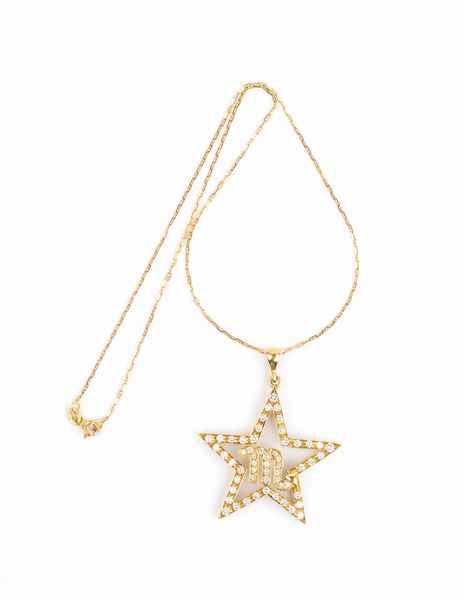 Collana in oro con pendente simbolo zodiacale in diamanti  - Asta Gioielli, Orologi e Penne - Associazione Nazionale - Case d'Asta italiane
