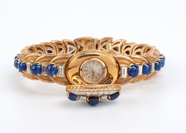 OMEGA : Orologio da polso Lady in oro giallo 18k, diamanti e zaffiri  - Asta Gioielli, Orologi e Penne - Associazione Nazionale - Case d'Asta italiane