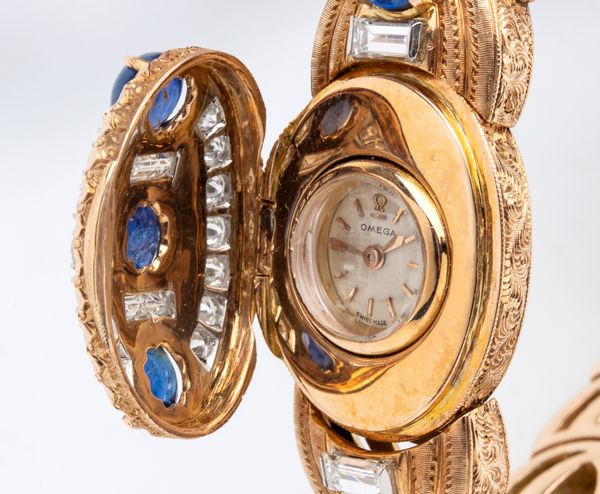 OMEGA : Orologio da polso Lady in oro giallo 18k, diamanti e zaffiri  - Asta Gioielli, Orologi e Penne - Associazione Nazionale - Case d'Asta italiane