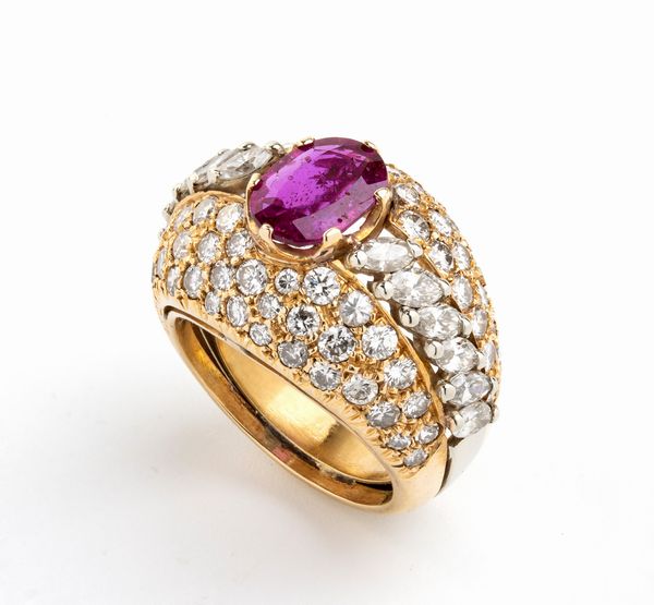 Anello in oro con rubino e diamanti  - Asta Gioielli, Orologi e Penne - Associazione Nazionale - Case d'Asta italiane