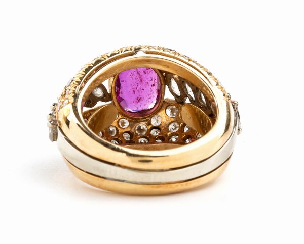 Anello in oro con rubino e diamanti  - Asta Gioielli, Orologi e Penne - Associazione Nazionale - Case d'Asta italiane