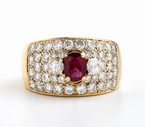 Anello in oro con rubino e diamanti  - Asta Gioielli, Orologi e Penne - Associazione Nazionale - Case d'Asta italiane