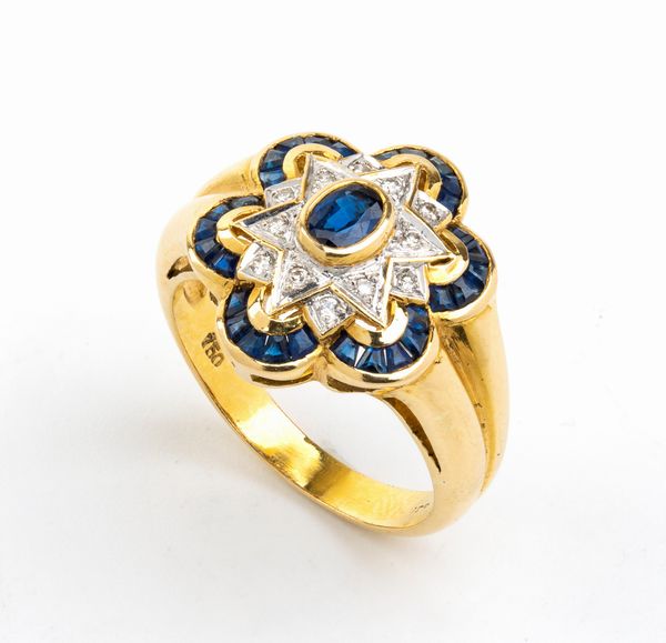 Anello in oro con zaffiri e diamanti  - Asta Gioielli, Orologi e Penne - Associazione Nazionale - Case d'Asta italiane