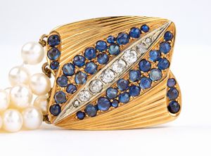 Bracciale in oro con perle e pietre preziose  - Asta Gioielli, Orologi e Penne - Associazione Nazionale - Case d'Asta italiane