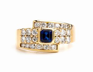 Anello in oro con diamanti e zaffiro  - Asta Gioielli, Orologi e Penne - Associazione Nazionale - Case d'Asta italiane