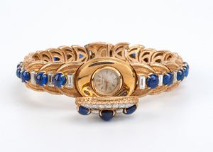 OMEGA : Orologio da polso Lady in oro giallo 18k, diamanti e zaffiri  - Asta Gioielli, Orologi e Penne - Associazione Nazionale - Case d'Asta italiane