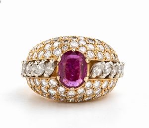Anello in oro con rubino e diamanti  - Asta Gioielli, Orologi e Penne - Associazione Nazionale - Case d'Asta italiane