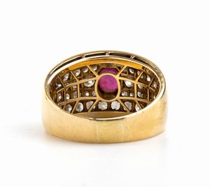 Anello in oro con rubino e diamanti  - Asta Gioielli, Orologi e Penne - Associazione Nazionale - Case d'Asta italiane