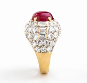 Anello in oro con rubino e diamanti  - Asta Gioielli, Orologi e Penne - Associazione Nazionale - Case d'Asta italiane