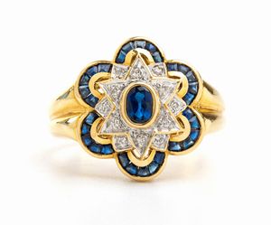 Anello in oro con zaffiri e diamanti  - Asta Gioielli, Orologi e Penne - Associazione Nazionale - Case d'Asta italiane