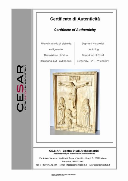 Rilievo in avorio raffigurante la Crocifissione di Cristo  - Asta Argenti, avori, coralli e altri oggetti d'arte provenienti da importanti collezioni private - Associazione Nazionale - Case d'Asta italiane