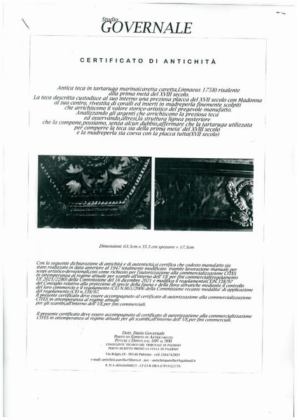 Teca in tartaruga con capezzale in corallo  - Asta Argenti, avori, coralli e altri oggetti d'arte provenienti da importanti collezioni private - Associazione Nazionale - Case d'Asta italiane