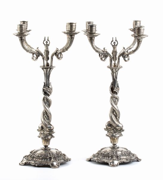 Coppia di candelabri tedeschi in argento  - Asta Argenti, avori, coralli e altri oggetti d'arte provenienti da importanti collezioni private - Associazione Nazionale - Case d'Asta italiane