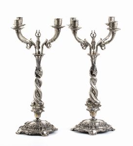 Coppia di candelabri tedeschi in argento  - Asta Argenti, avori, coralli e altri oggetti d'arte provenienti da importanti collezioni private - Associazione Nazionale - Case d'Asta italiane
