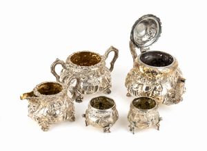 Richard Sibley II, : Servizio da t  e coppia saliere Vittoriane inglese in argento  - Asta Argenti, avori, coralli e altri oggetti d'arte provenienti da importanti collezioni private - Associazione Nazionale - Case d'Asta italiane