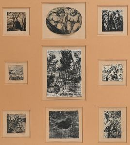 Luigi Bartolini : Lotto di nove incisioni di Bartolini entro stessa cornice  - Asta La Collezione Enrico e Antonello Falqui. Di padre in figlio una vita nell'arte. - Associazione Nazionale - Case d'Asta italiane