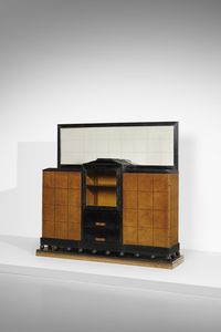 BORSANI GAETANO (1886 - 1955) - Controcredenza a due ante, vetrinetta e due cassetti con alzata a specchio per Atelier di Varedo