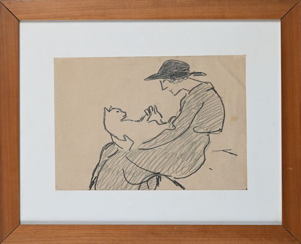 Nino Bertoletti : Donna con il gatto  - Asta La Collezione Enrico e Antonello Falqui. Di padre in figlio una vita nell'arte. - Associazione Nazionale - Case d'Asta italiane